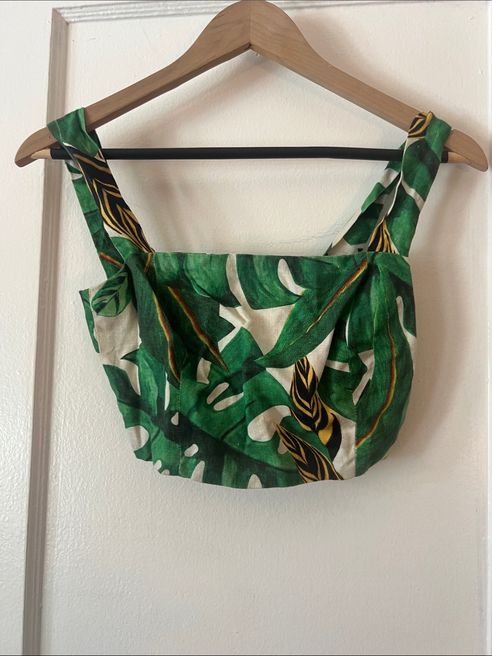 Farm Rio Tropical Leaf Print Cropped Tank Top - Green